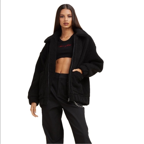 I.AM.GIA Black Pixie Teddy‎ Sherpa Zip Up Patch Pocket Jacket Size Small - Picture 1 of 12